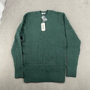 Coofandy Mens Cable Knit Sweater Forest Green Crew Neck Pullover Large